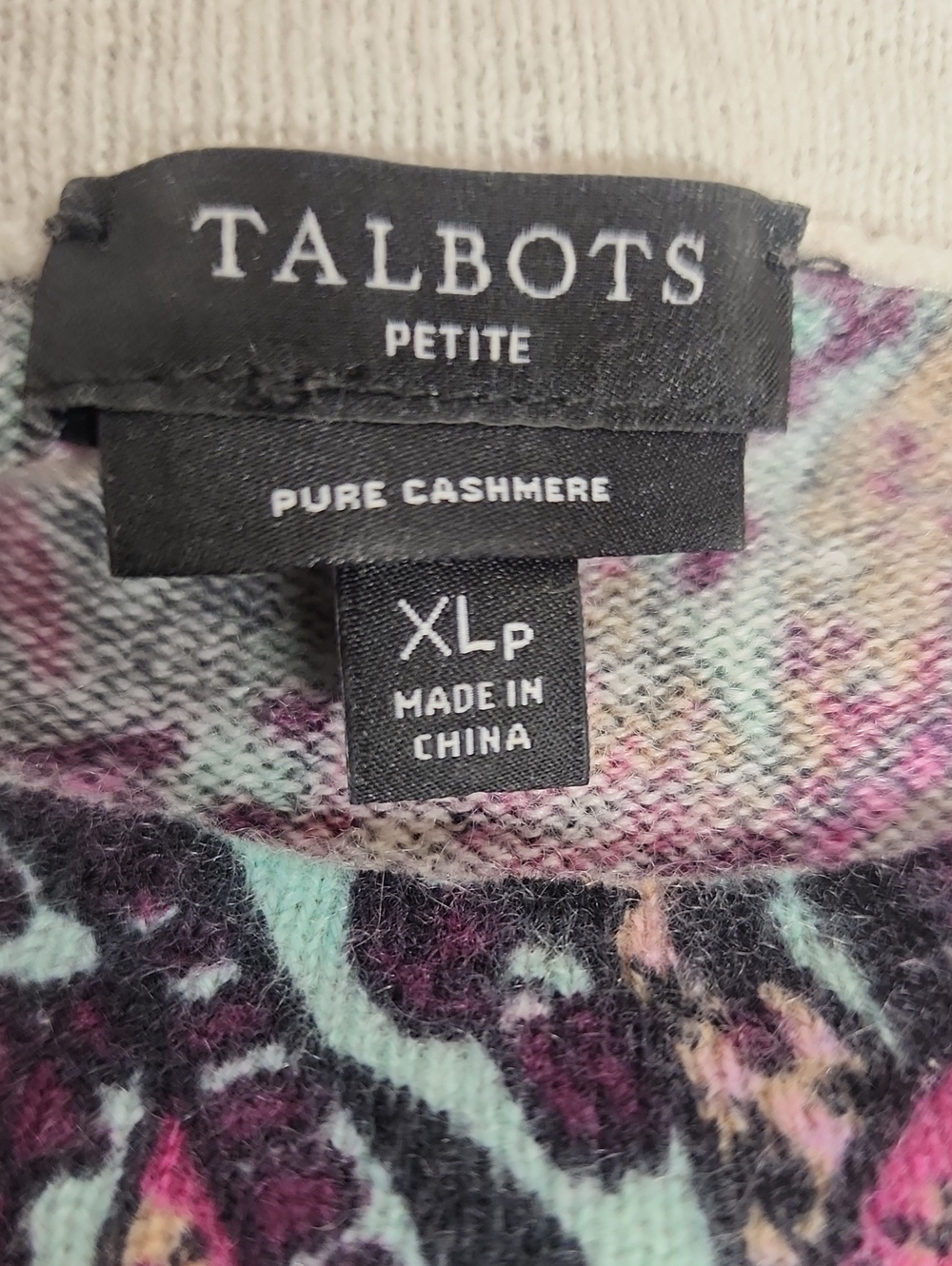 Talbots Petite XL Pure Cashmere SOFT Paisley Pullover - Pink Black Cream Accents - Picture 6 of 7